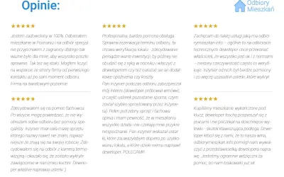 Opinie o odbiorze mieszkań: gwiazdki i fragmenty recenzji.